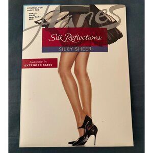 Hanes Silk Reflections Silky Sheer Control Top Pantyhose Size EF Barely Black